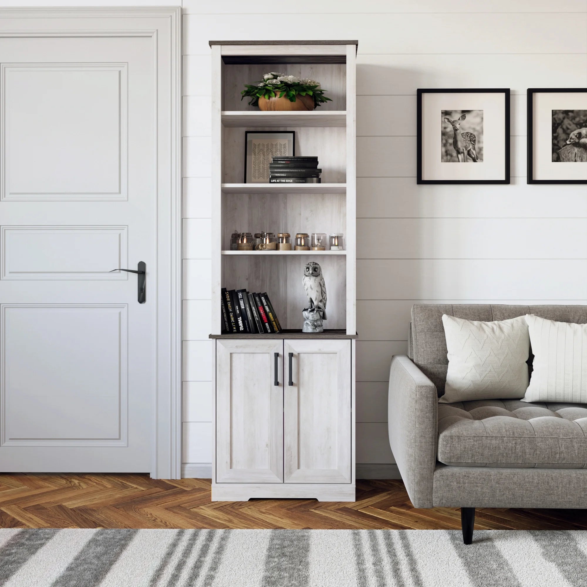 Prepac Rustic Ridge Washed White 26" W x 79.75" H x 12.5" D Bookcase