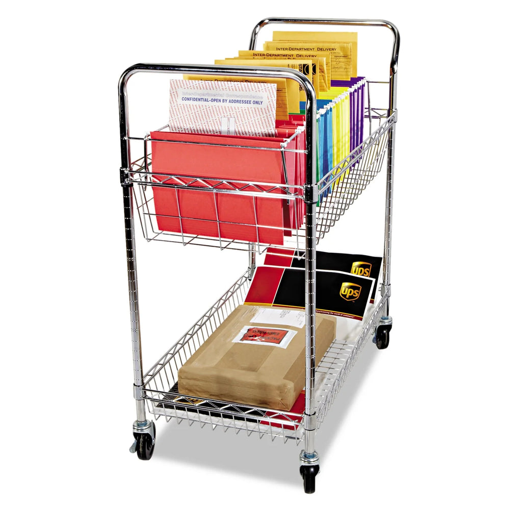 Alera ALEMC3518SR Carry-All 34.88 in. x 18 in. x 39.5 in. Basket/Shelf Mail Cart - Silver