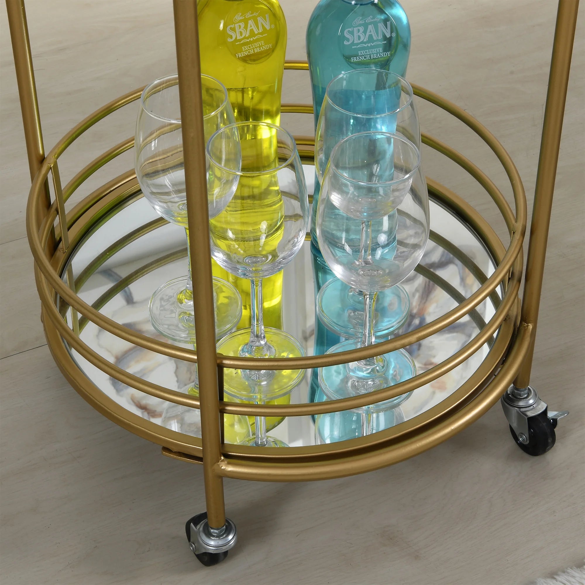FirsTime & Co. Gold Joliet Mirrored Bar Cart, Industrial, Metal, 16 x 16 x 33.5 in