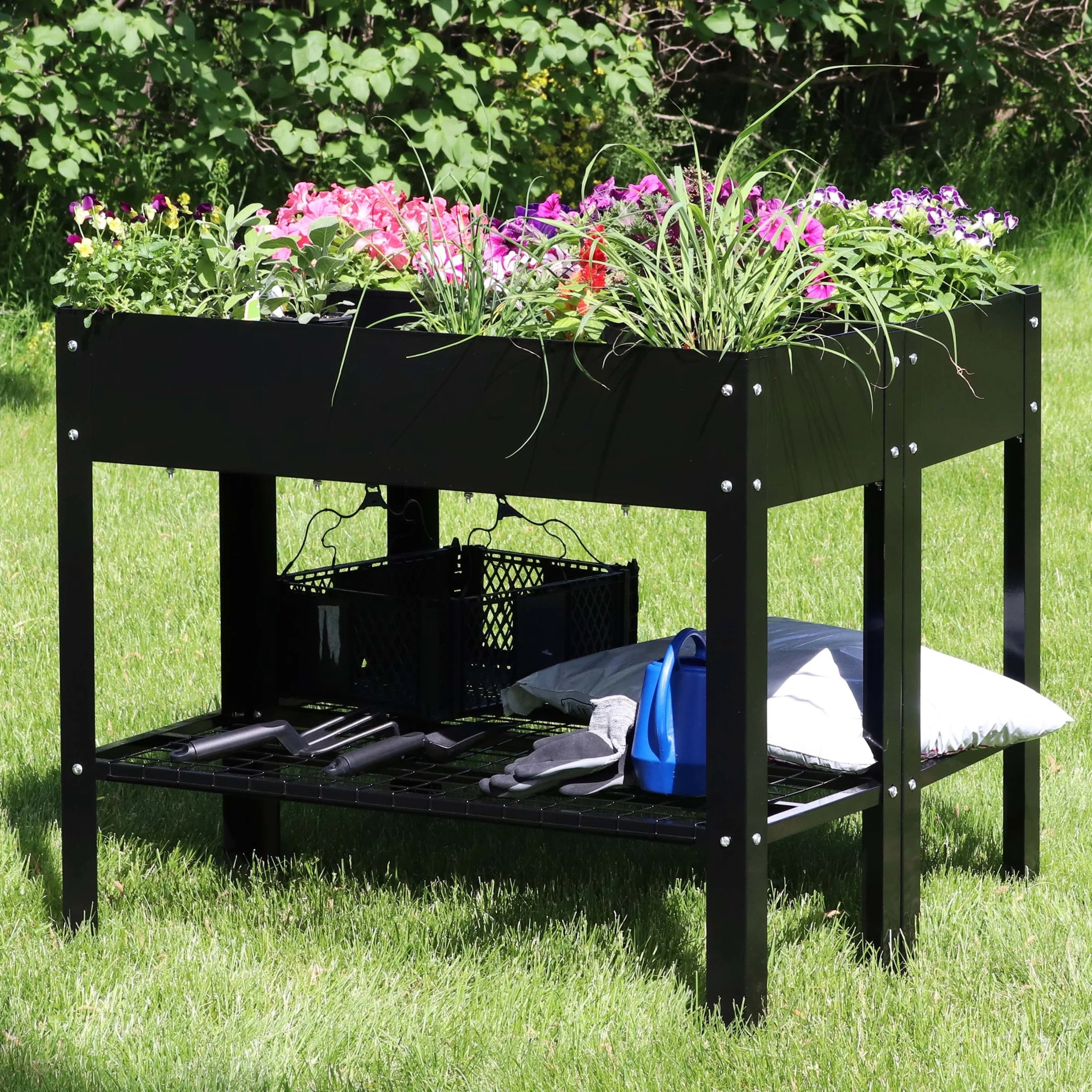 Sunnydaze 35.75" x 16" x 31.75" Black Galvanized Steel Raised Garden Bed, Set of 2