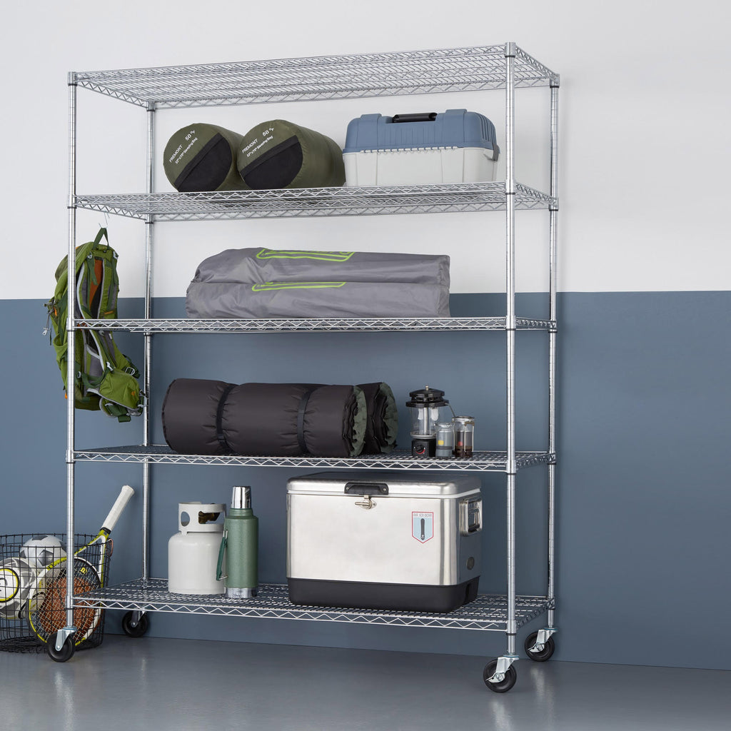 TRINITY 5-Tier Heavy Duty Wire Shelving Rack, 60' x 24' x 72' NSF, Includes Wheels
