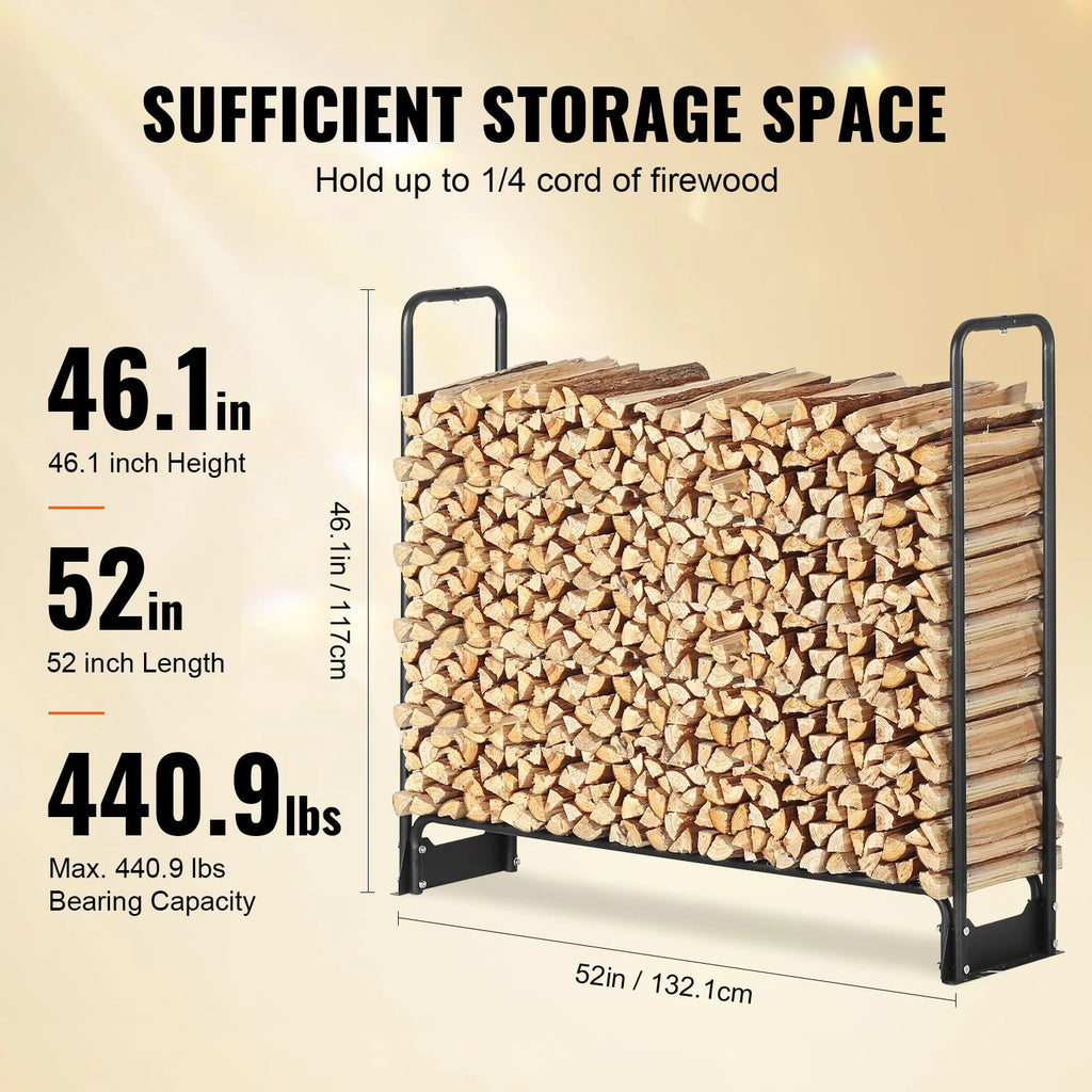 BENTISM 4.3ft Outdoor Firewood Rack with Cover Firewood Holder 52" x 14.2" x 46.1"