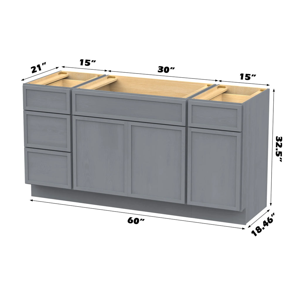 60 in. W x 21 in. D x 32.5 in. H Freestanding Bathroom Vanity Cabinet without Top in Smoky Gray