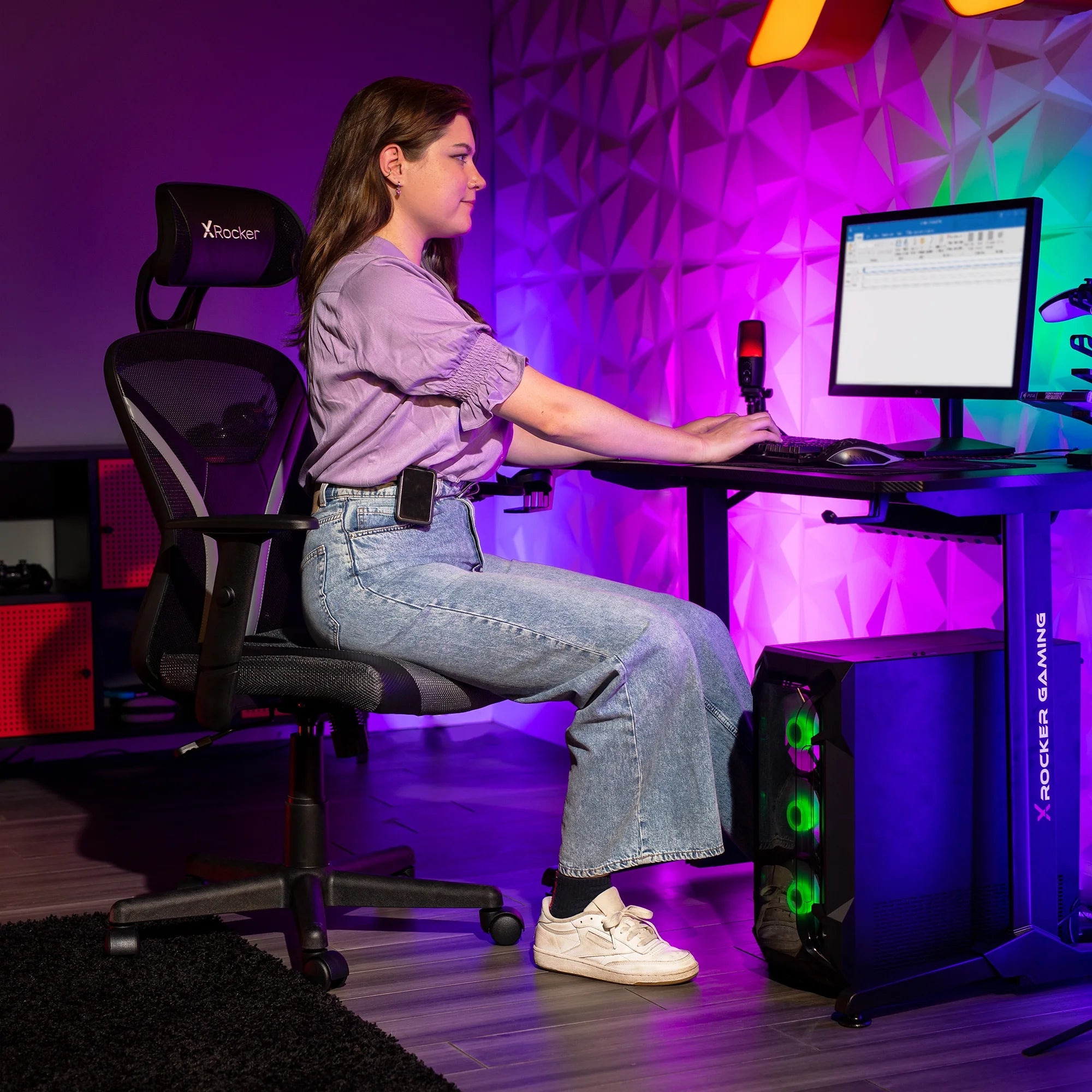 X Rocker Voyage Mesh Gaming Chair, Black, 24.8 x 25 x 41.92-45.66