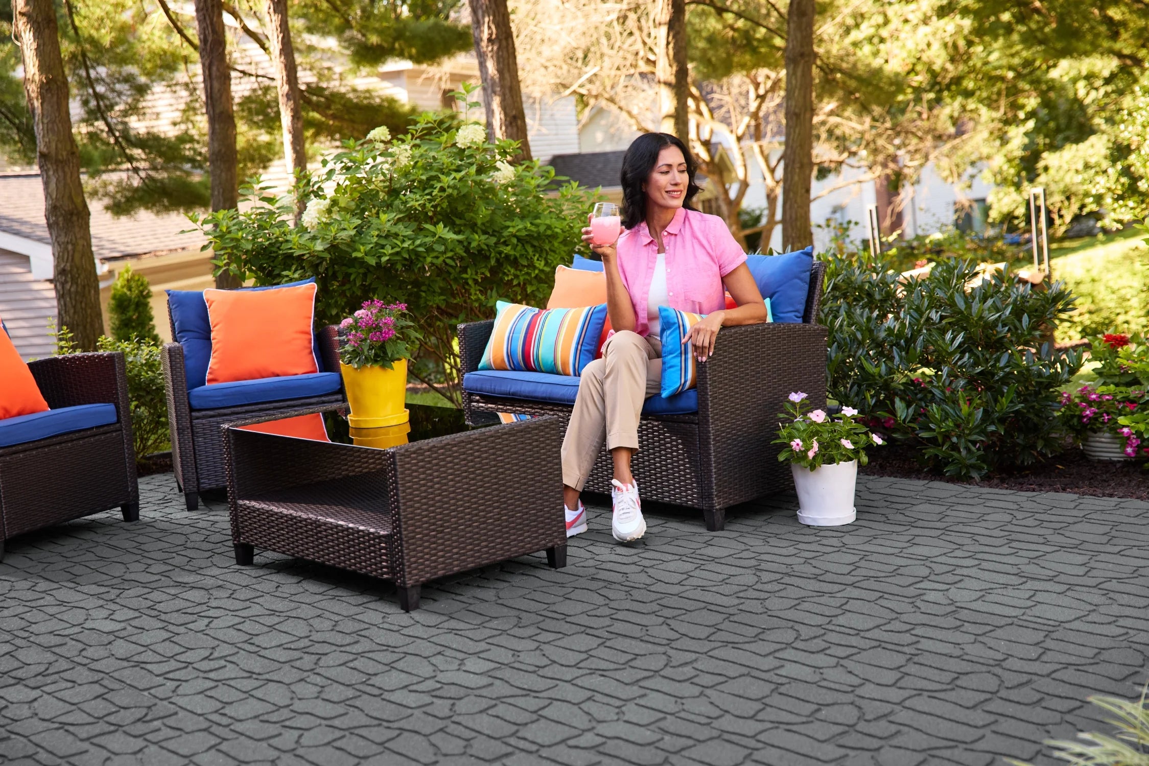 GroundSmart 24" x 12" x 5/8" Black Interlocking Dual-Sided Rubber Paver, 9 Pack