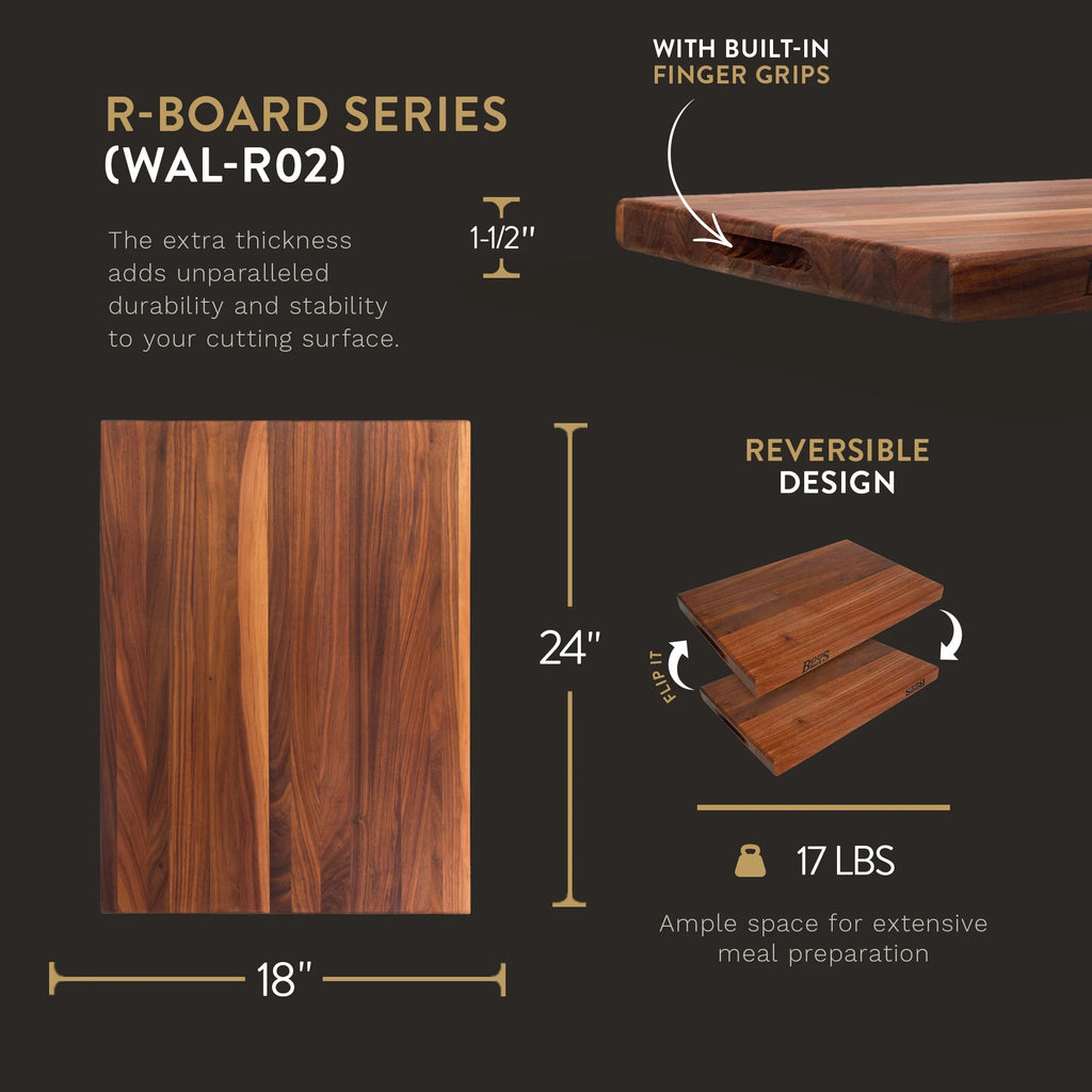 John Boos R-Board Reversible Wood Cutting Board, 18" x 12" x 1 1/2", Cherry