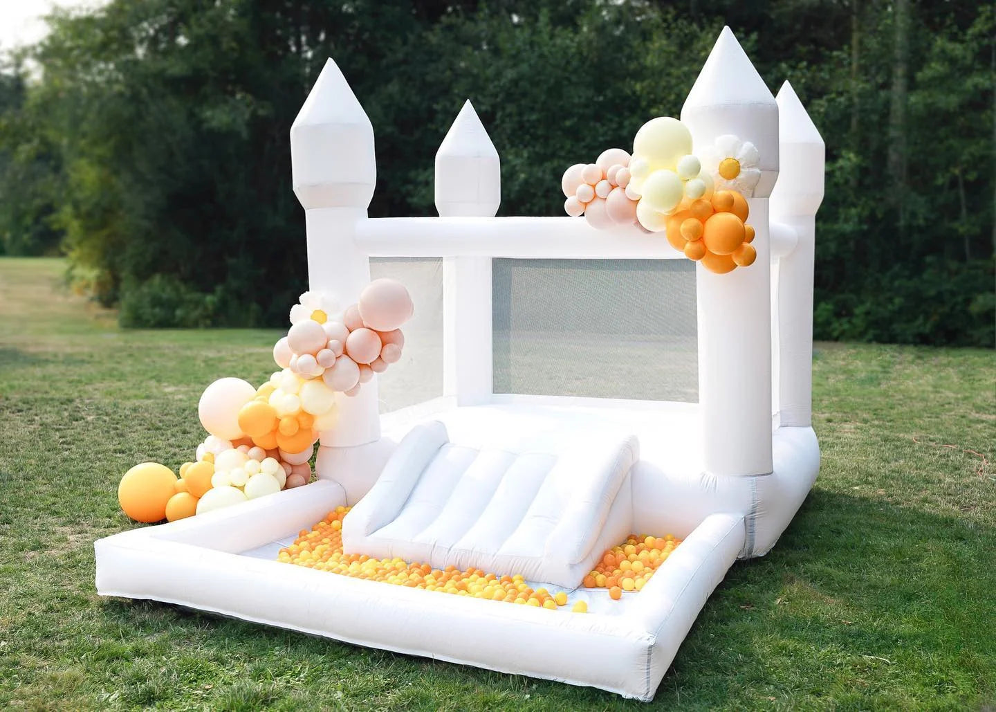 Connsann White Bounce House Oxford with Air Blower & Ball Pit for Kids Birthday Party, 13' x 8' x 8'