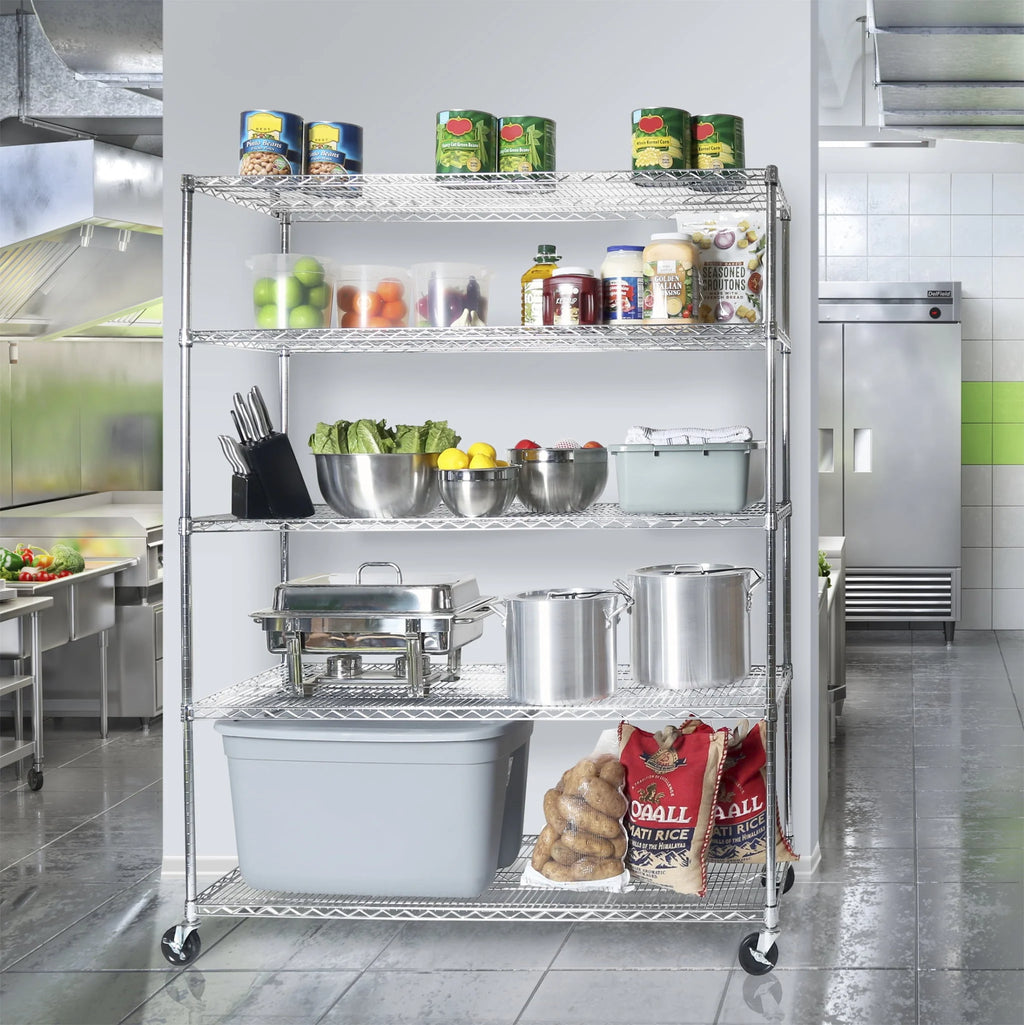 Seville Classics 60"W x 24"L x 72"H 5-Shelf Steel Wire Freestanding Shelves, Silver