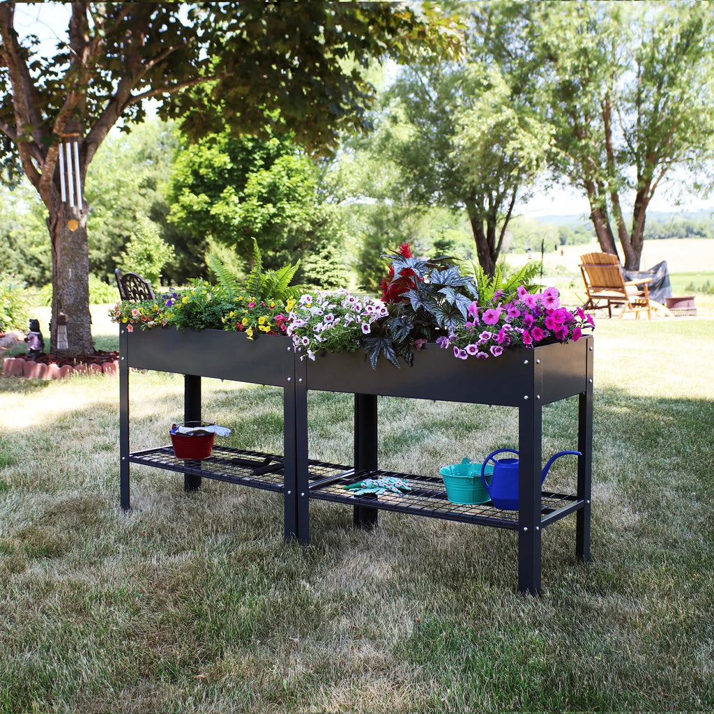 Sunnydaze 35.75" x 16" x 31.75" Black Galvanized Steel Raised Garden Bed, Set of 2
