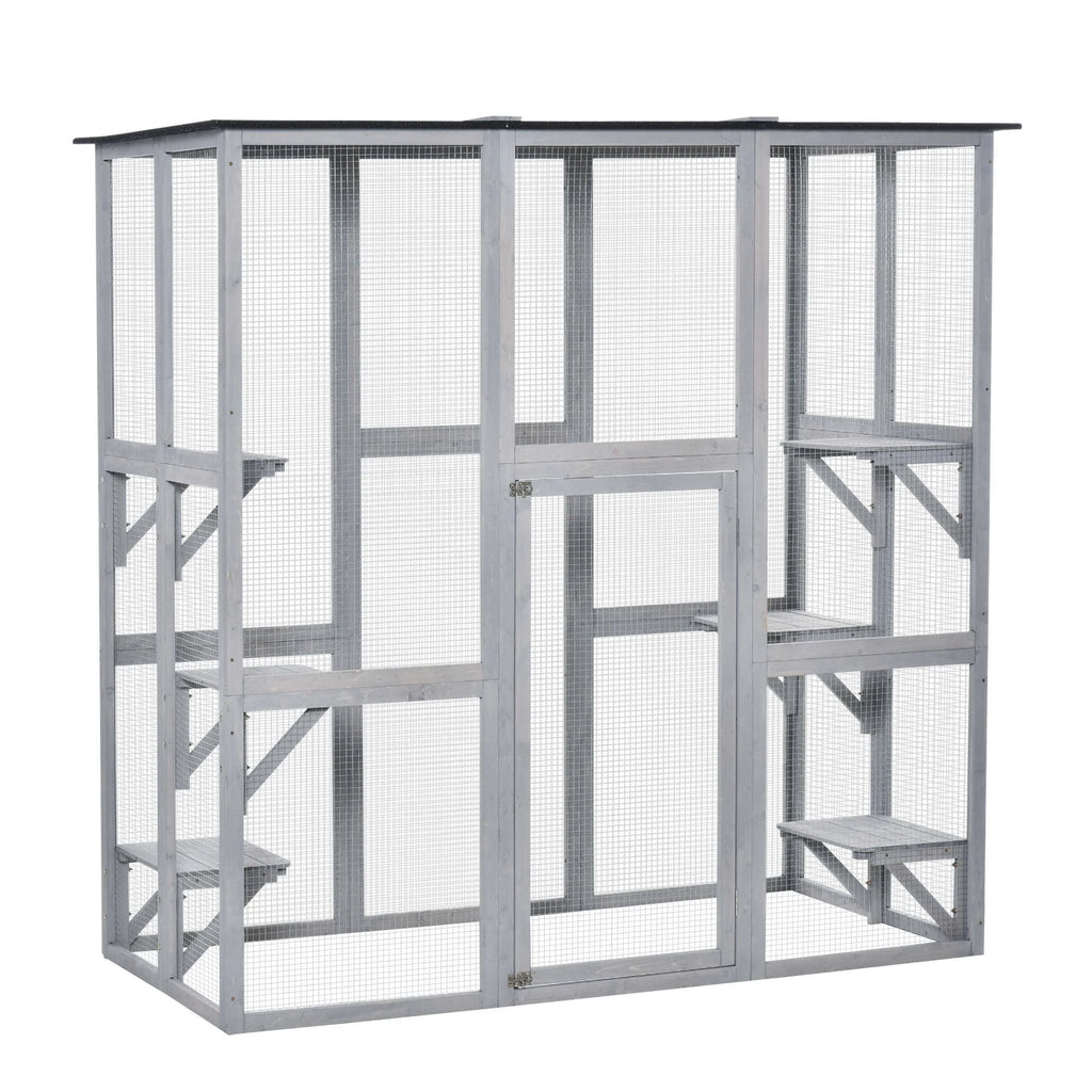 PawHut Wooden Catio Enclosure with Weather Protection, 6 Platforms, Outdoor, Large, 71" x 38.5" x 71"
