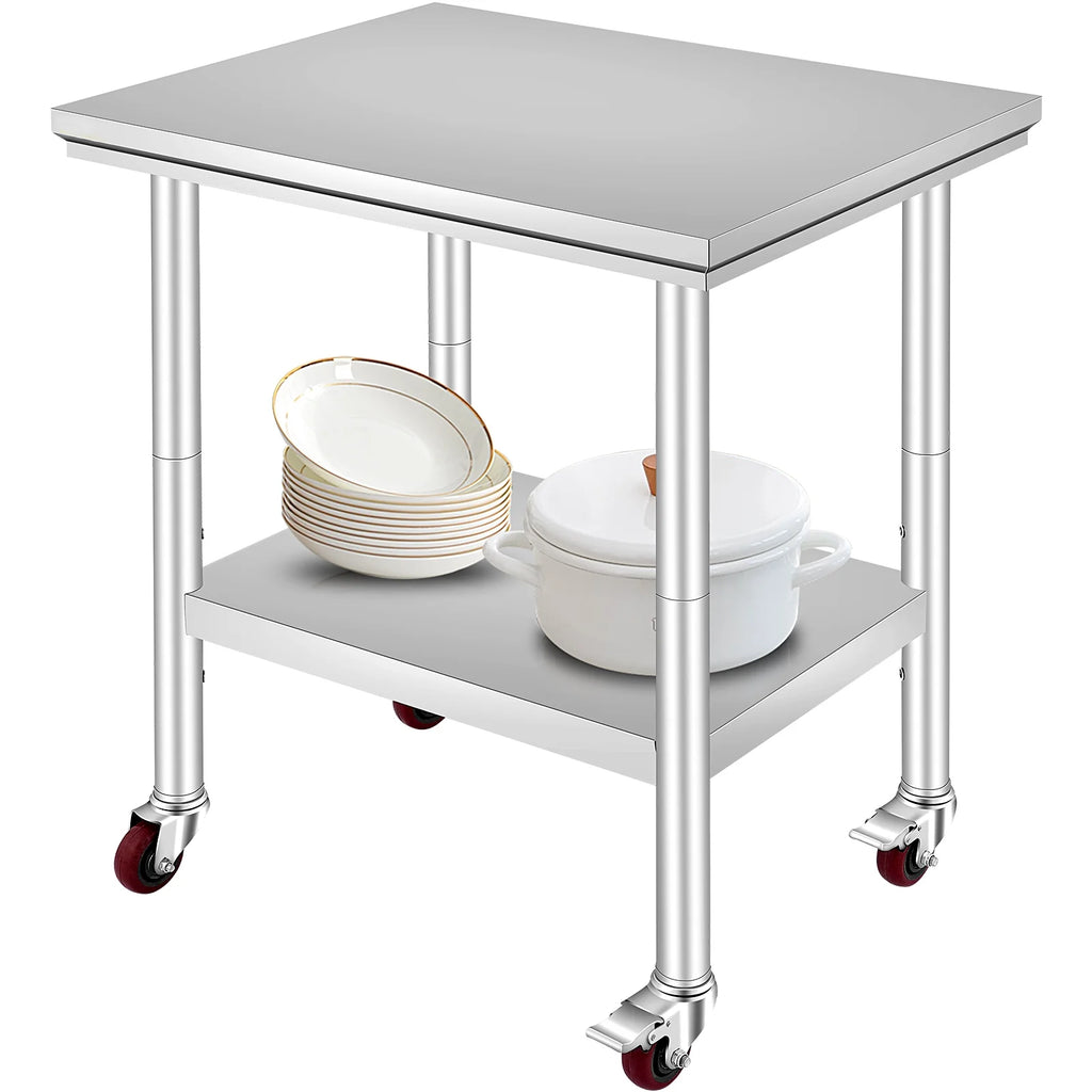 KFFKFF Stainless Steel Work Table with Wheels 24 x 30 Prep Table with casters Heavy Duty Work Table for Commercial Kitchen Restaurant Business (24 x 30 x 32 inch)