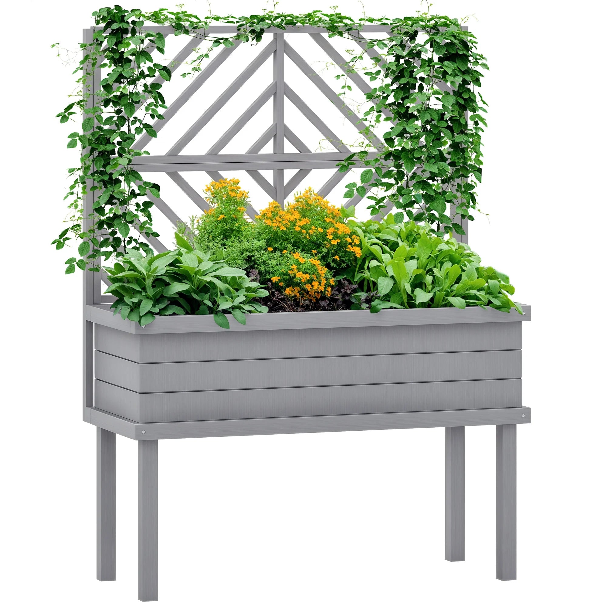 GHooa Raised Garden Bed with Trellis for Climbing Plants 41.25" W x 17.75" D x 55" H-Gray