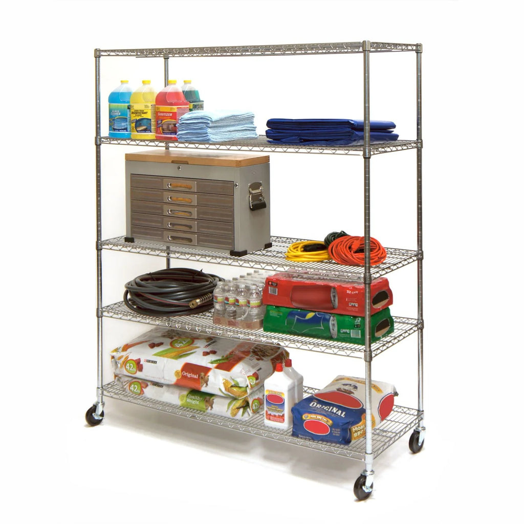 Seville Classics 60"W x 24"L x 72"H 5-Shelf Steel Wire Freestanding Shelves, Silver