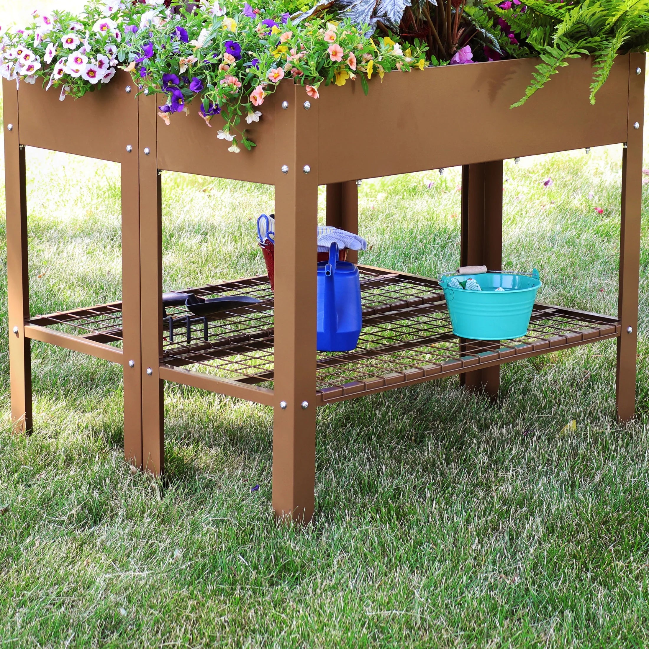 Sunnydaze 35.75" x 16" x 31.75" Black Galvanized Steel Raised Garden Bed, Set of 2