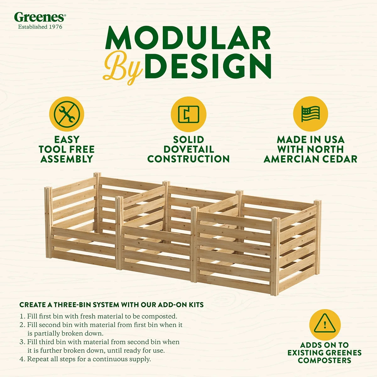 Greenes Fence Cedar Wood Composter Add-On Kit 36" x 36" x 31", 173.92 gal