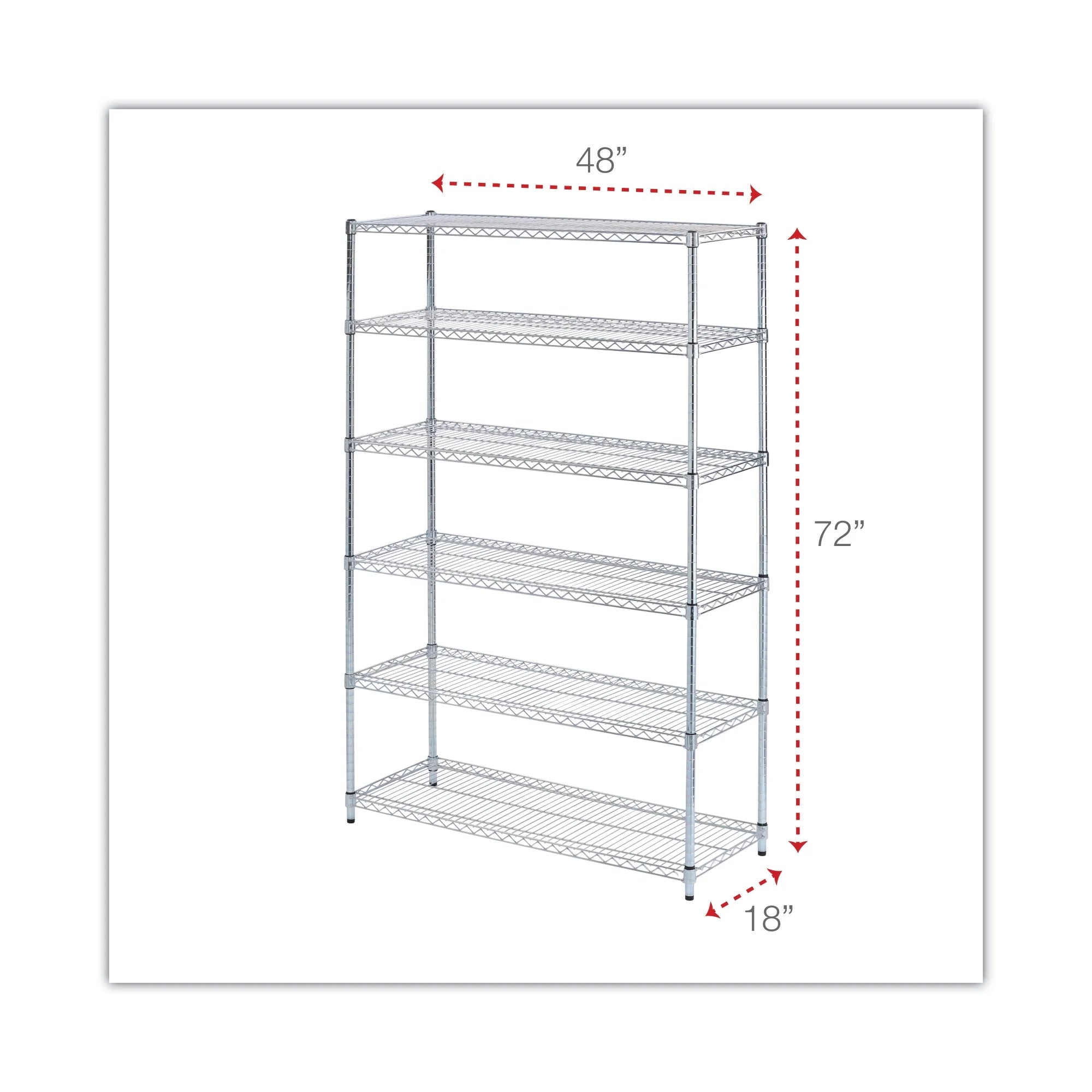 Alera NSF Certified 6-Shelf Wire Shelving Kit, 48w x 18d x 72h, Silver