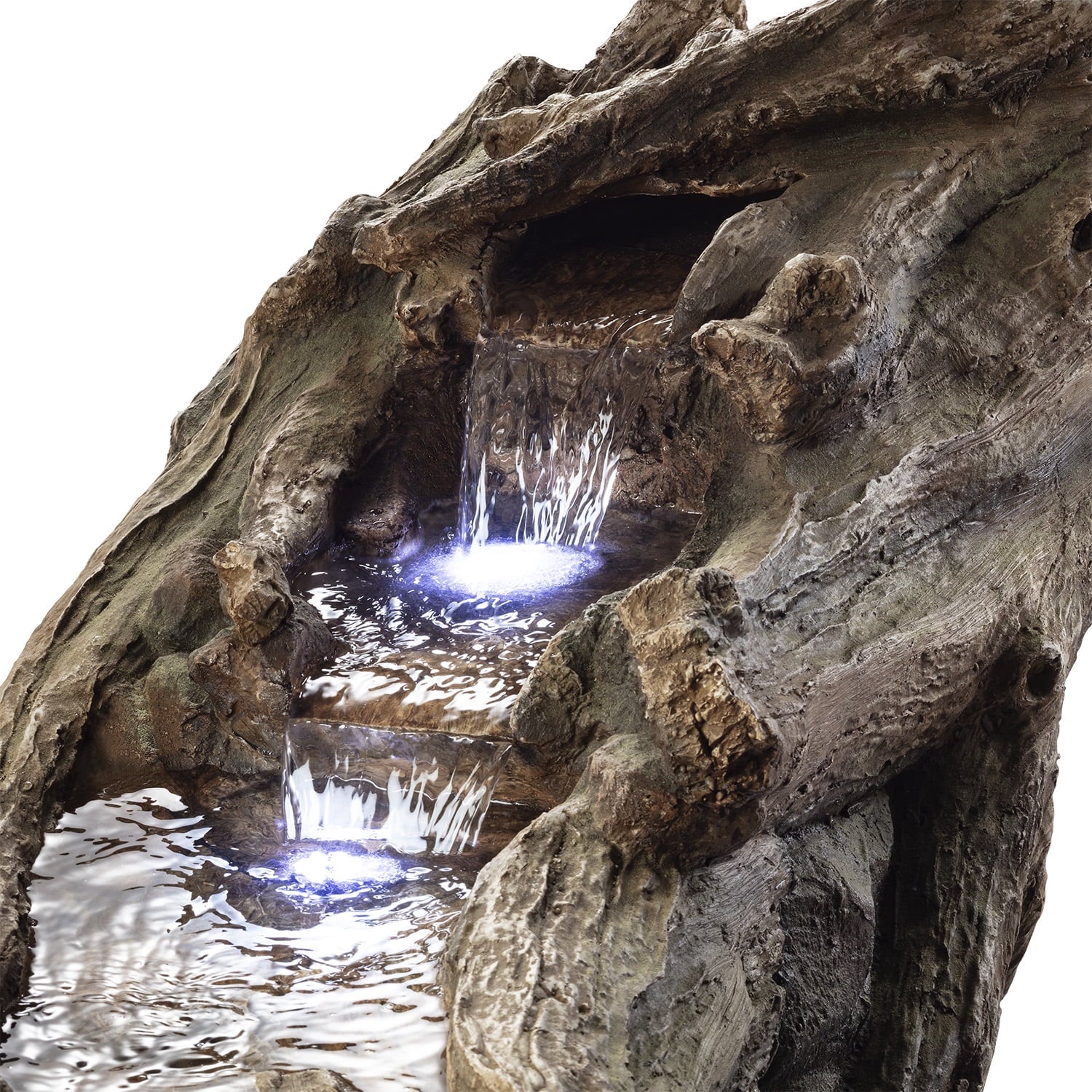 Alpine Corporation 59" x 16" x 20" Polystone Light-Up Cascading Floor Pump Fountain, Brown