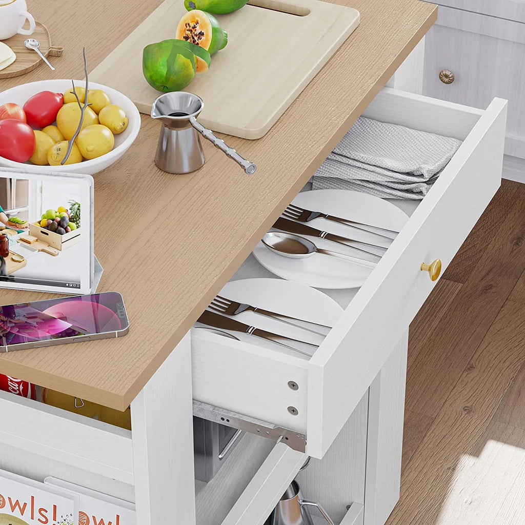 IRONCK Kitchen Island with Large Storage Space and Charging Station, 29.5"D x 39"W x 38"H, White