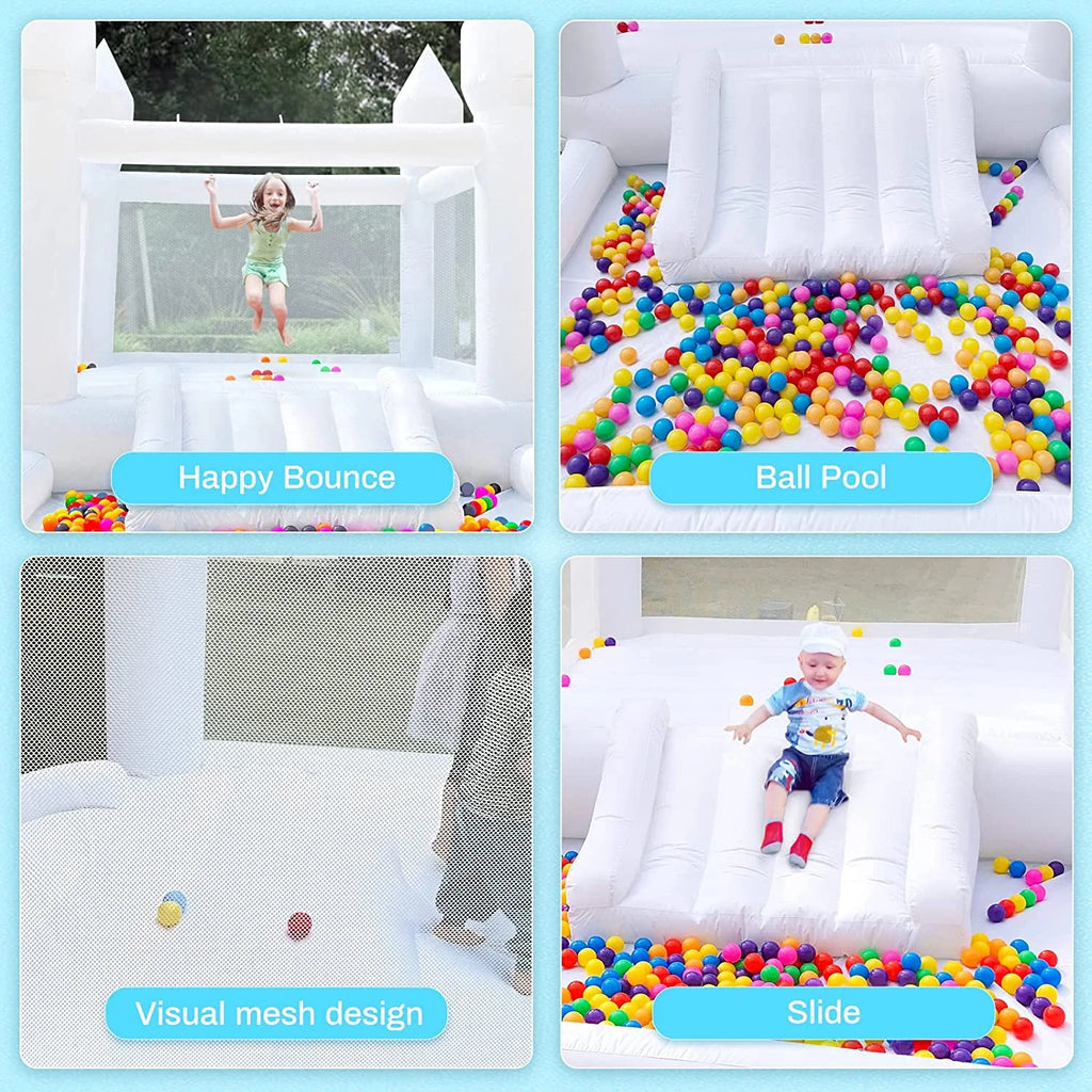 Connsann White Bounce House Oxford with Air Blower & Ball Pit for Kids Birthday Party, 13' x 8' x 8'