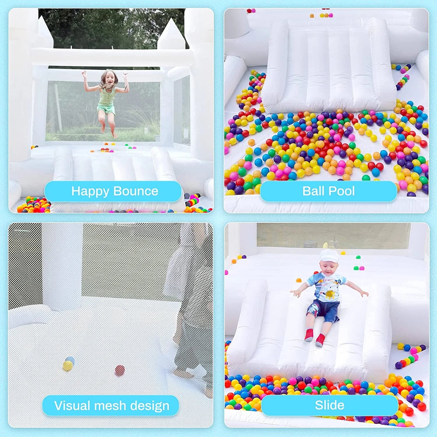 Connsann White Bounce House Oxford with Air Blower & Ball Pit for Kids Birthday Party, 13' x 8' x 8'