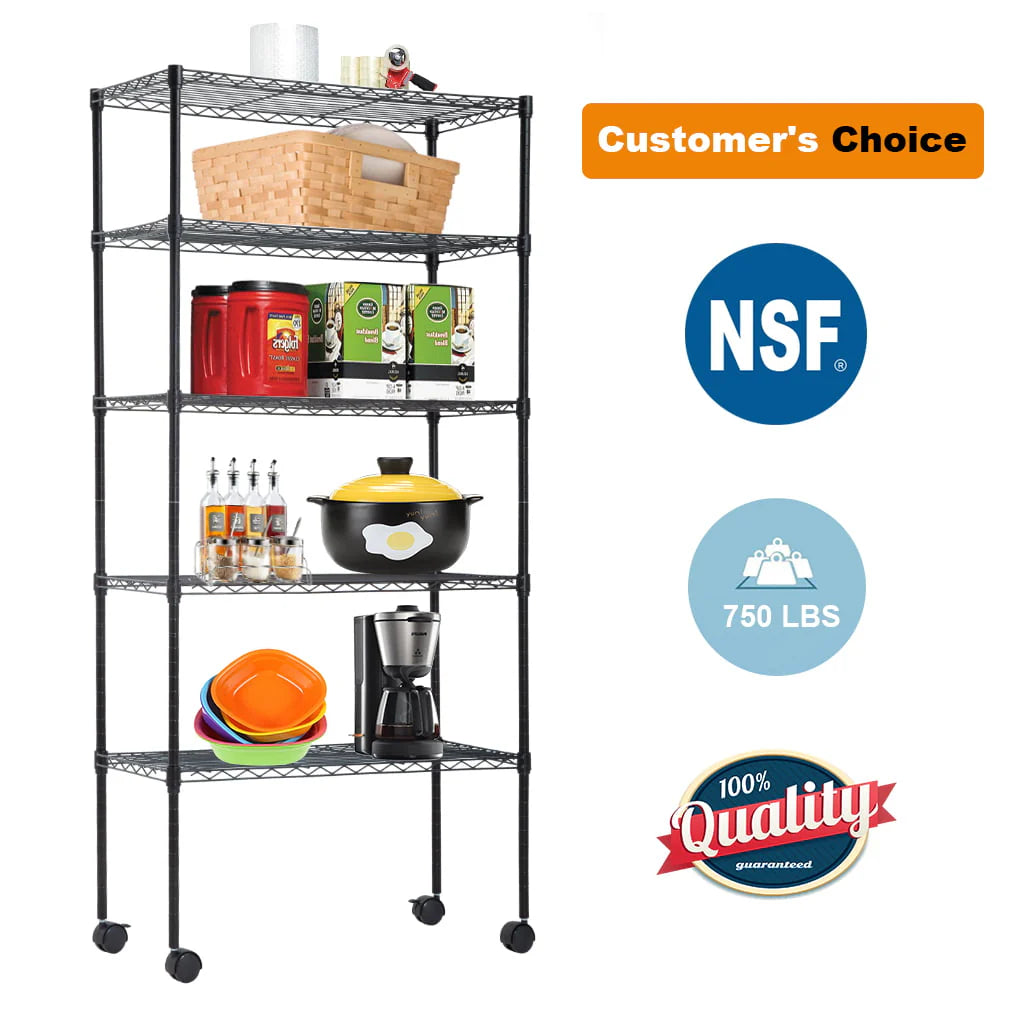 BestMassage Adjustable 30"W x 14"D x 60"H 5-Shelf Metal Freestanding Shelves, Black