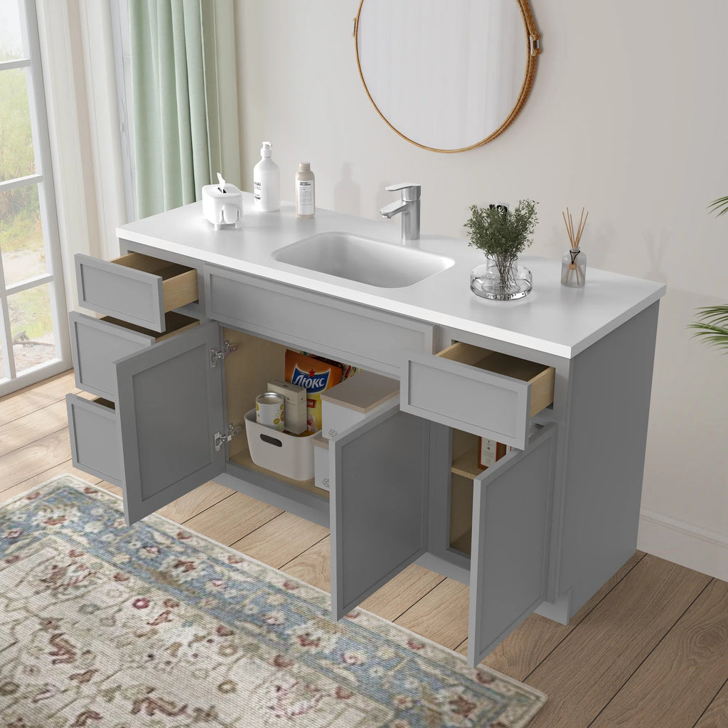 60 in. W x 21 in. D x 32.5 in. H Freestanding Bathroom Vanity Cabinet without Top in Smoky Gray