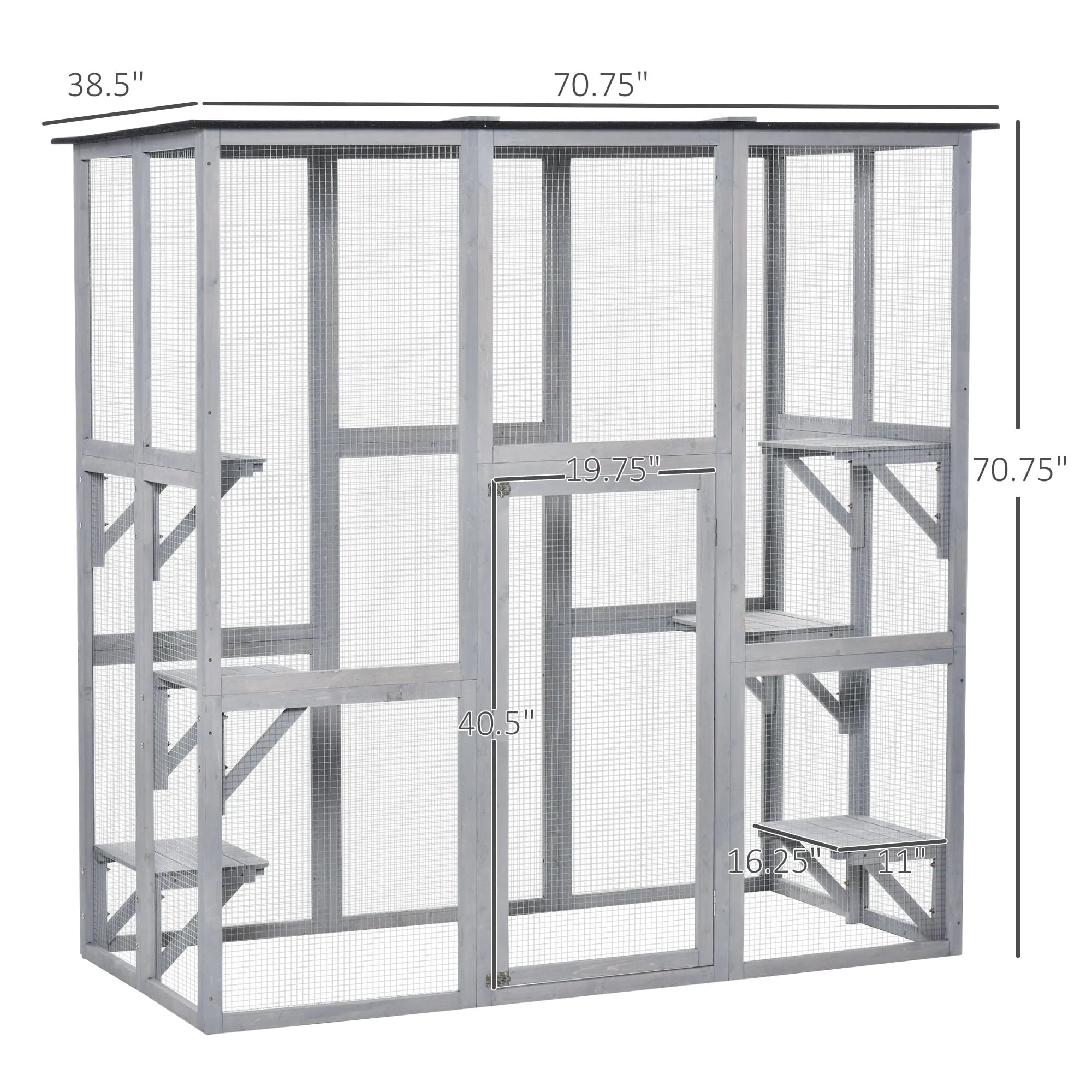 PawHut Wooden Catio Enclosure with Weather Protection, 6 Platforms, Outdoor, Large, 71" x 38.5" x 71"