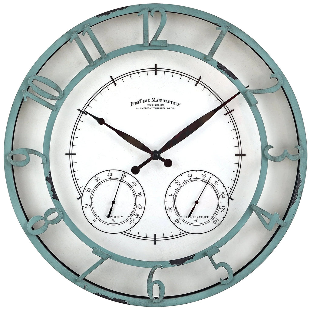 FirsTime & Co. Teal Laguna Outdoor Wall Clock, Farmhouse, Analog, 18 x 2 x 18 in