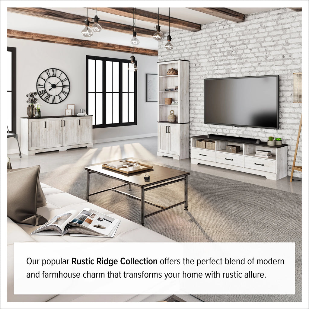 Prepac Rustic Ridge Washed White 26" W x 79.75" H x 12.5" D Bookcase