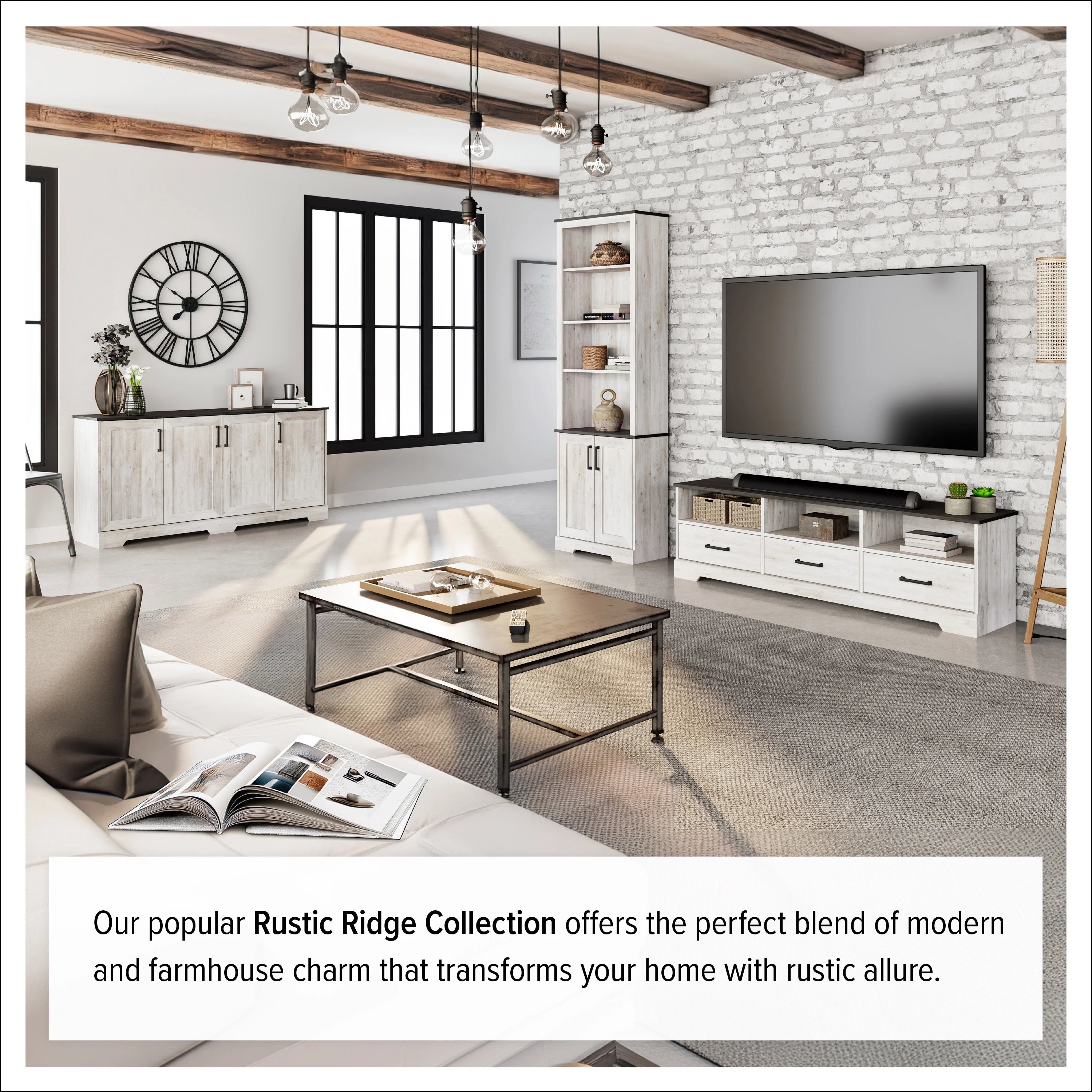 Prepac Rustic Ridge Washed White 26" W x 79.75" H x 12.5" D Bookcase