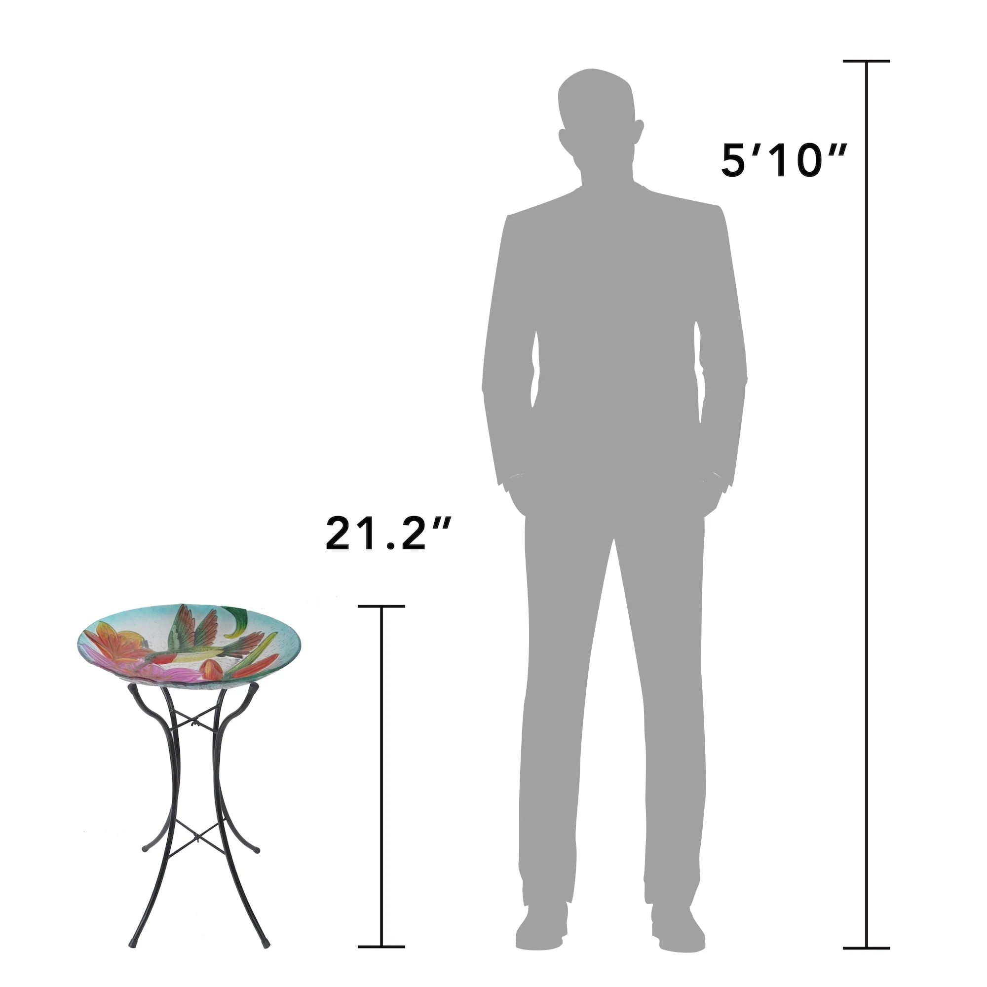 Teamson Home 18" Outdoor Glass Flower and Hummingbird Birdbath with Stand, Multicolor 45.7 x 45.7 x 53.8
