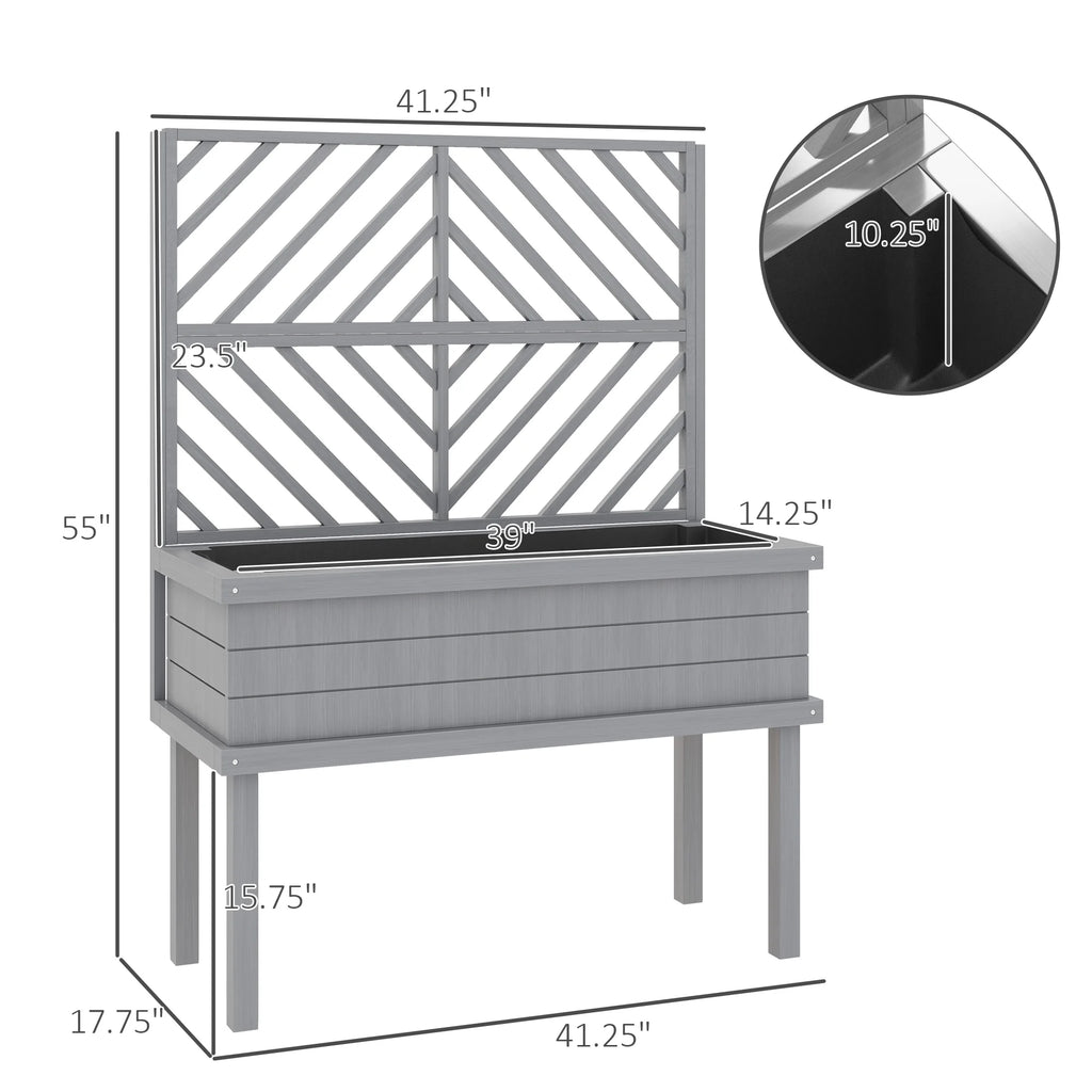 GHooa Raised Garden Bed with Trellis for Climbing Plants 41.25" W x 17.75" D x 55" H-Gray