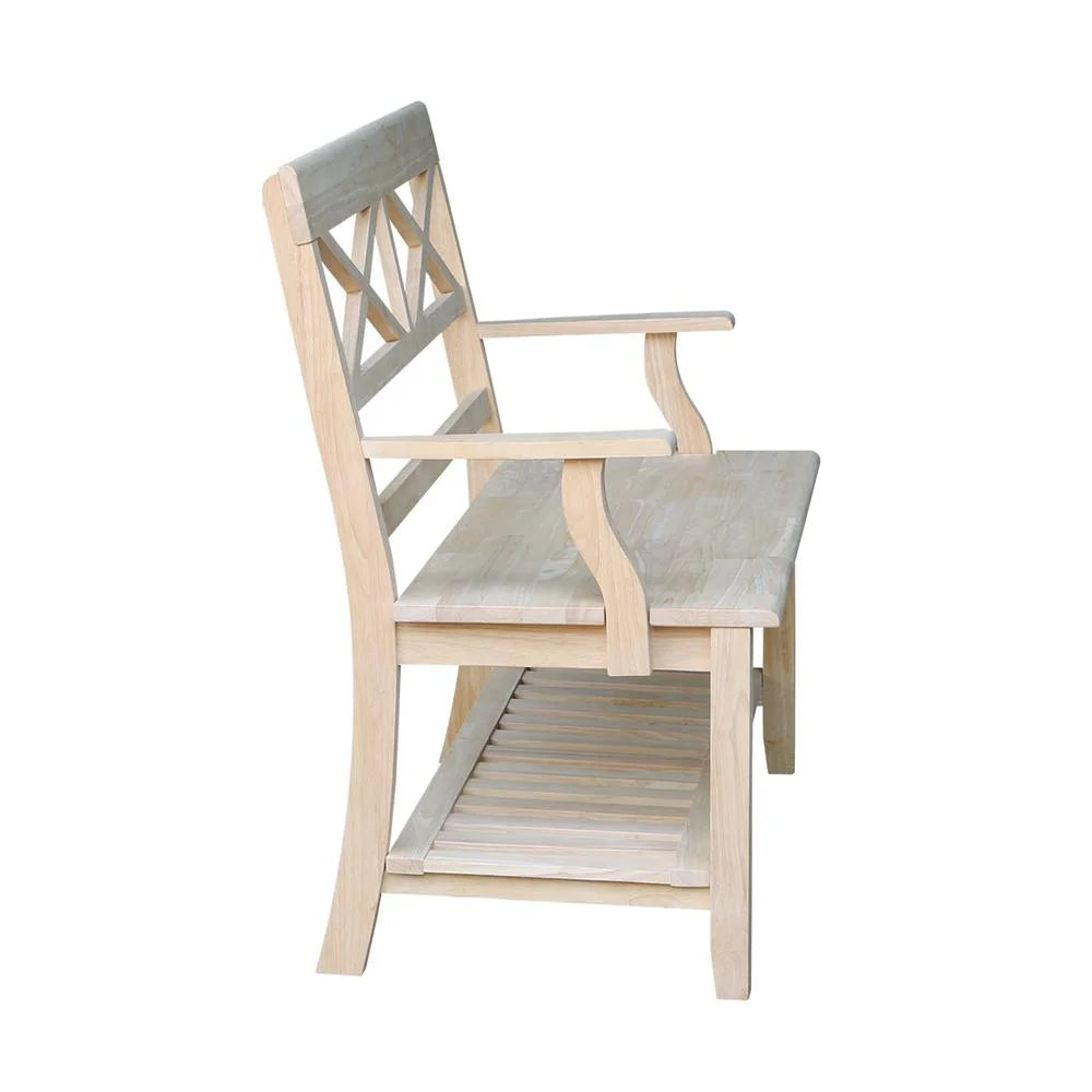 Double X-Back Bench With Arms and Shelf