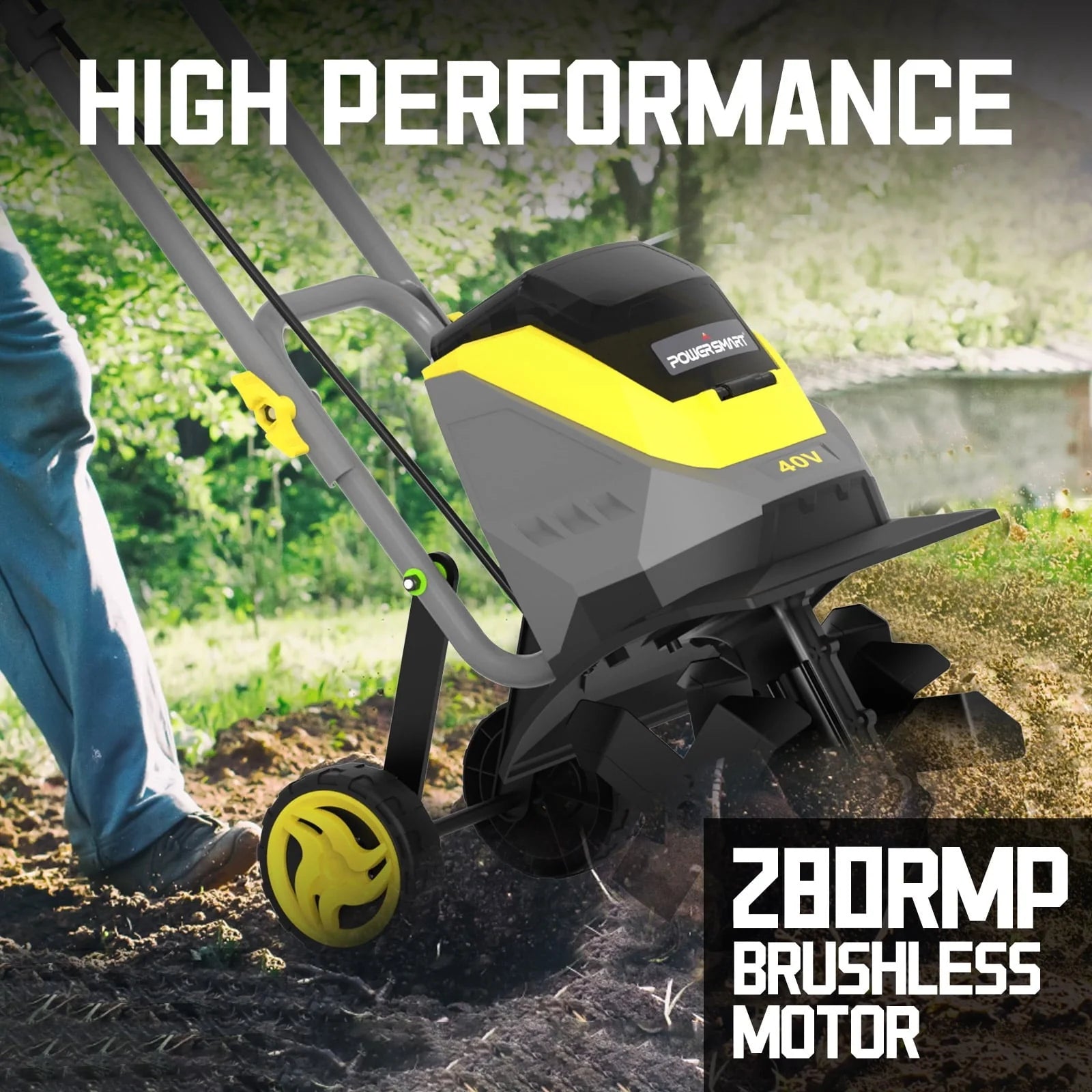PowerSmart 40V 12-inch Cordless Garden Tiller/Cultivator , 23.4 x 14 x 12.8 inches