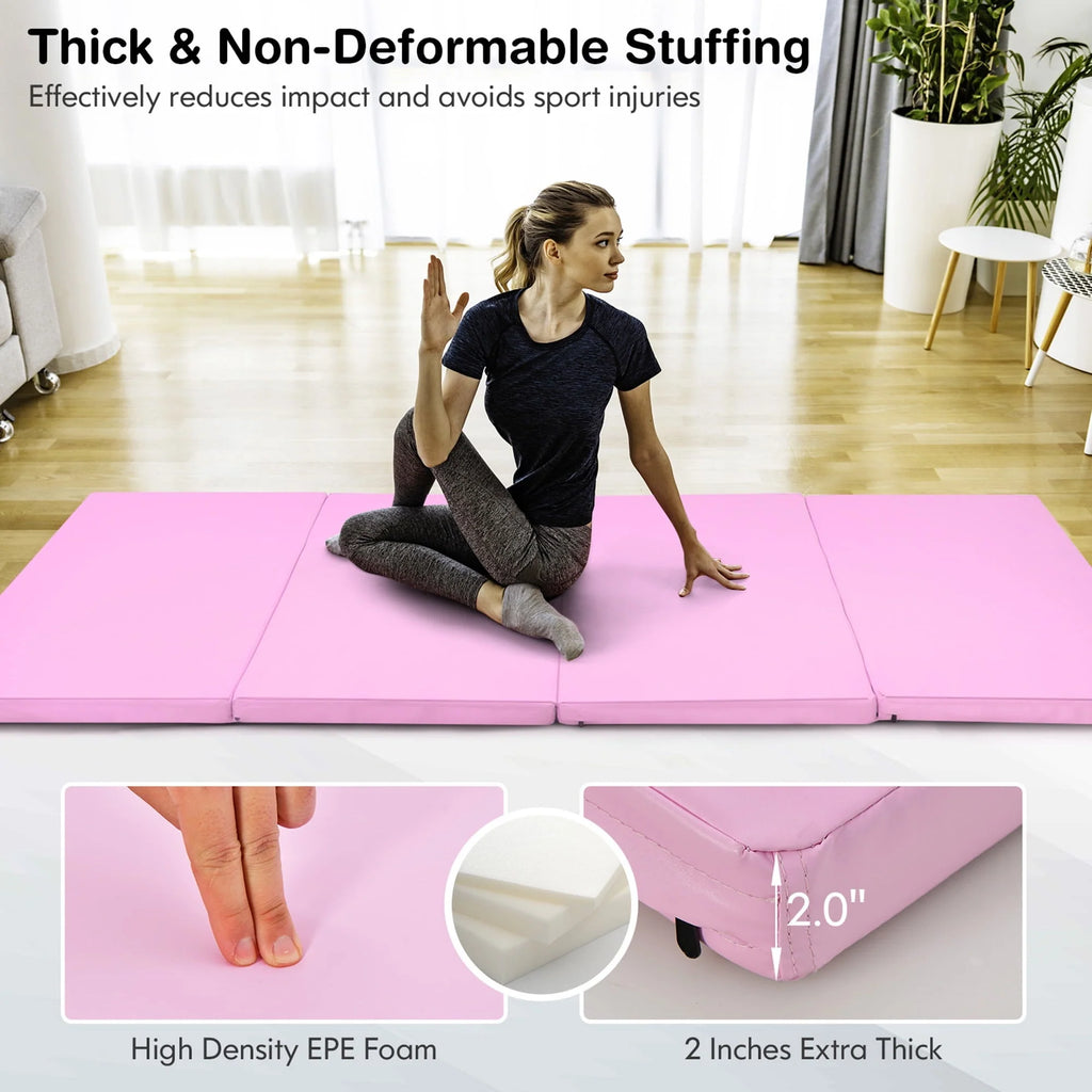 Gymax 8' x 4' x 2'' Folding Gymnastics Tumbling Mat Thickened Exercise Mat Pink