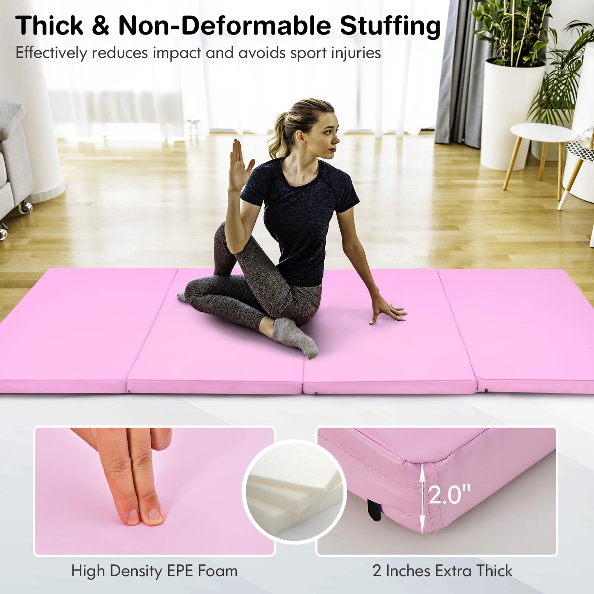 Gymax 8' x 4' x 2'' Folding Gymnastics Tumbling Mat Thickened Exercise Mat Pink