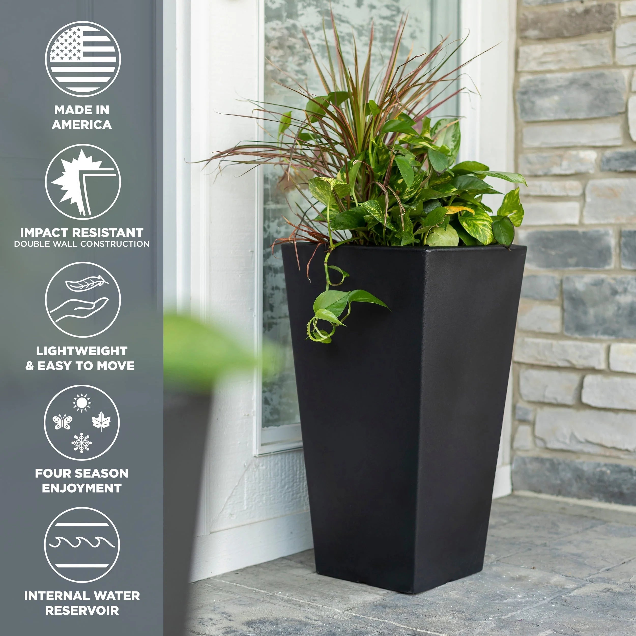 Step2 Tremont 2pk Plastic Black Square Planter 15" W x 15" D x 28" H