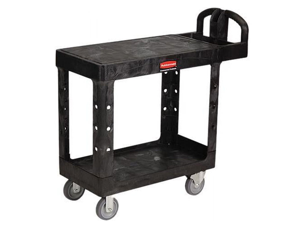 Rubbermaid Commercial Flat Shelf Utility Cart, Two-Shelf, 19.19w x 37.88d x 33.33h, Black -RCP450500BK