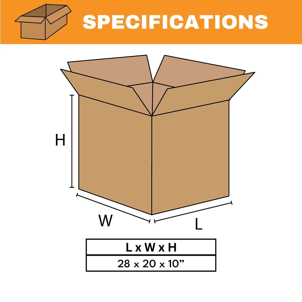 Durable Corrugated Cardboard Packing Boxes, 28 x 20 x 10 Inches, 15 Per Bundle, Storage
