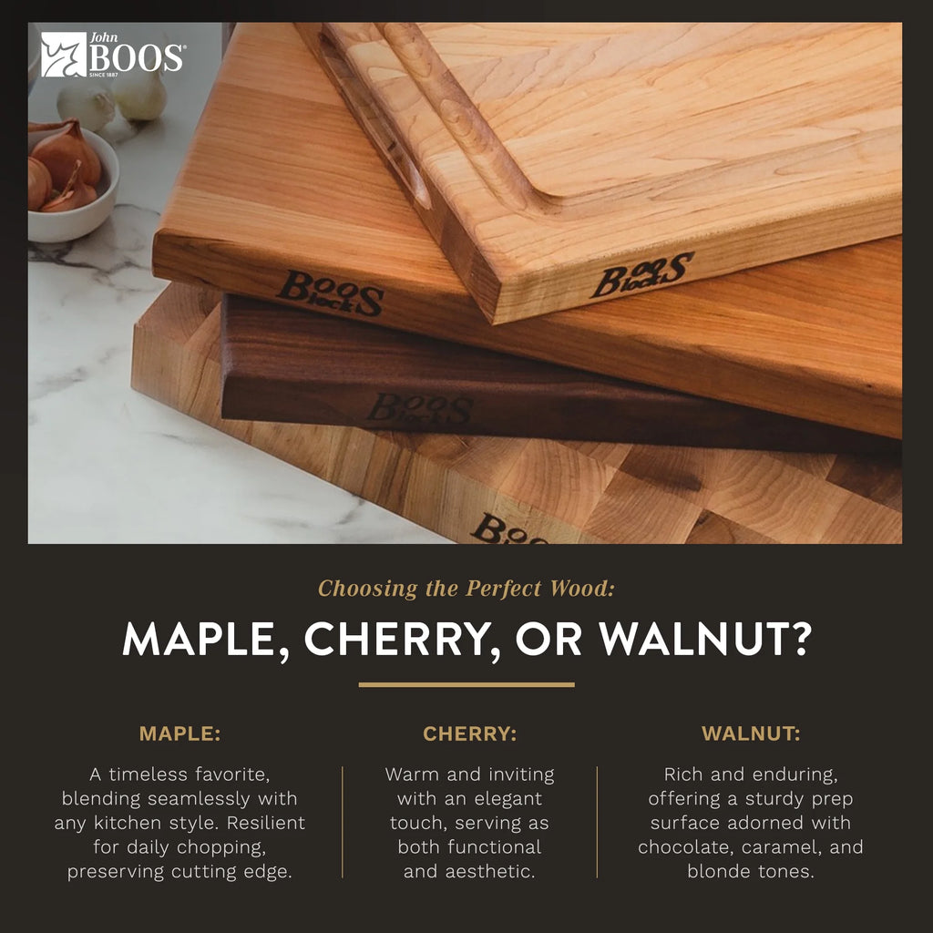John Boos R-Board Reversible Wood Cutting Board, 18" x 12" x 1 1/2", Cherry