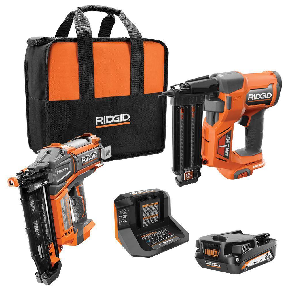 18V Brushless Cordless Nailer Combo Kit - Brad & Finish Nailers with Battery and Charger
