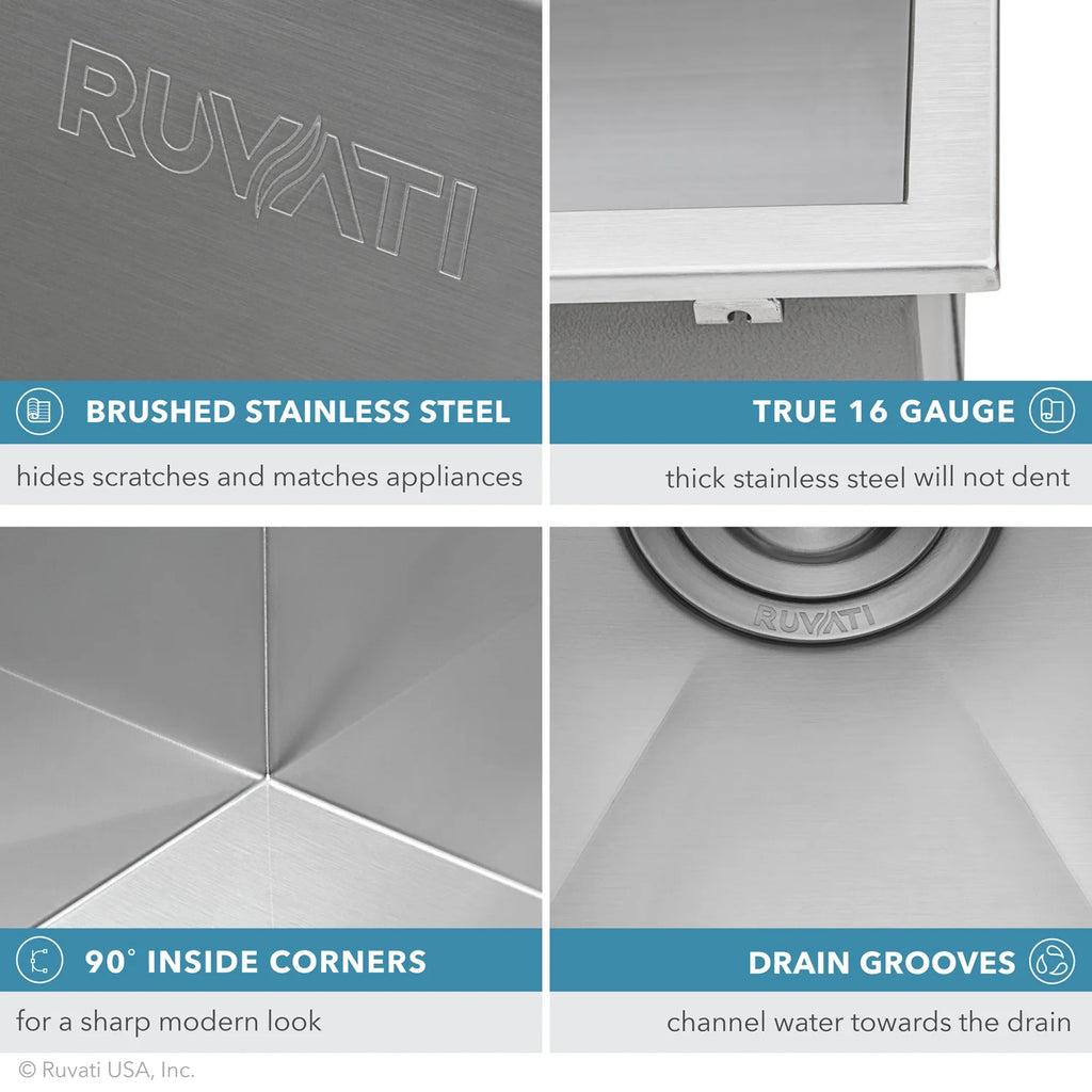 Ruvati RVU6010 25 x 22 x 12 in. Topmount Laundry Utility Sink Deep 16 Gauge Stainless Steel