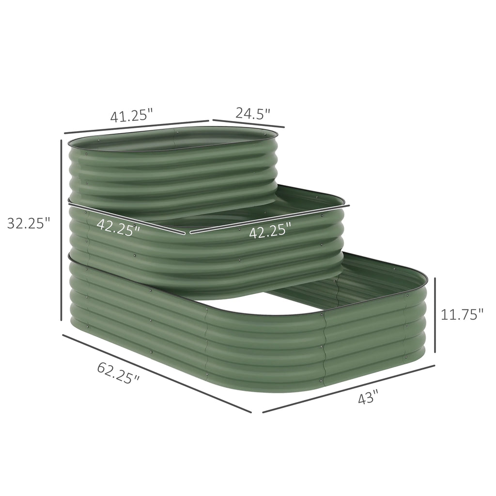 Outsunny 3-Tier Raised Garden Bed 62.25" x 43" x 32.25" Planter Set, Green