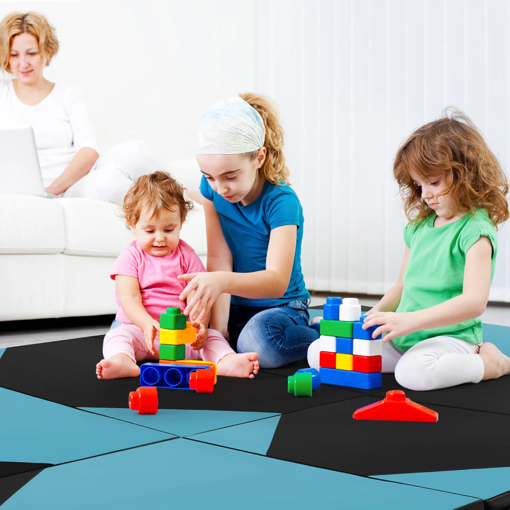 Gymax 10' x 4' x 2'' 4-Panel Folding Gymnastics Exercise Mat w/ Hook & Loop Fasteners Blue