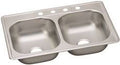Elkay DD233224 22 Gauge Stainless Steel Double Bowl Top Mount Kitchen Sink, 33 x 22 x 7.0625
