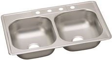 Elkay DD233224 22 Gauge Stainless Steel Double Bowl Top Mount Kitchen Sink, 33 x 22 x 7.0625