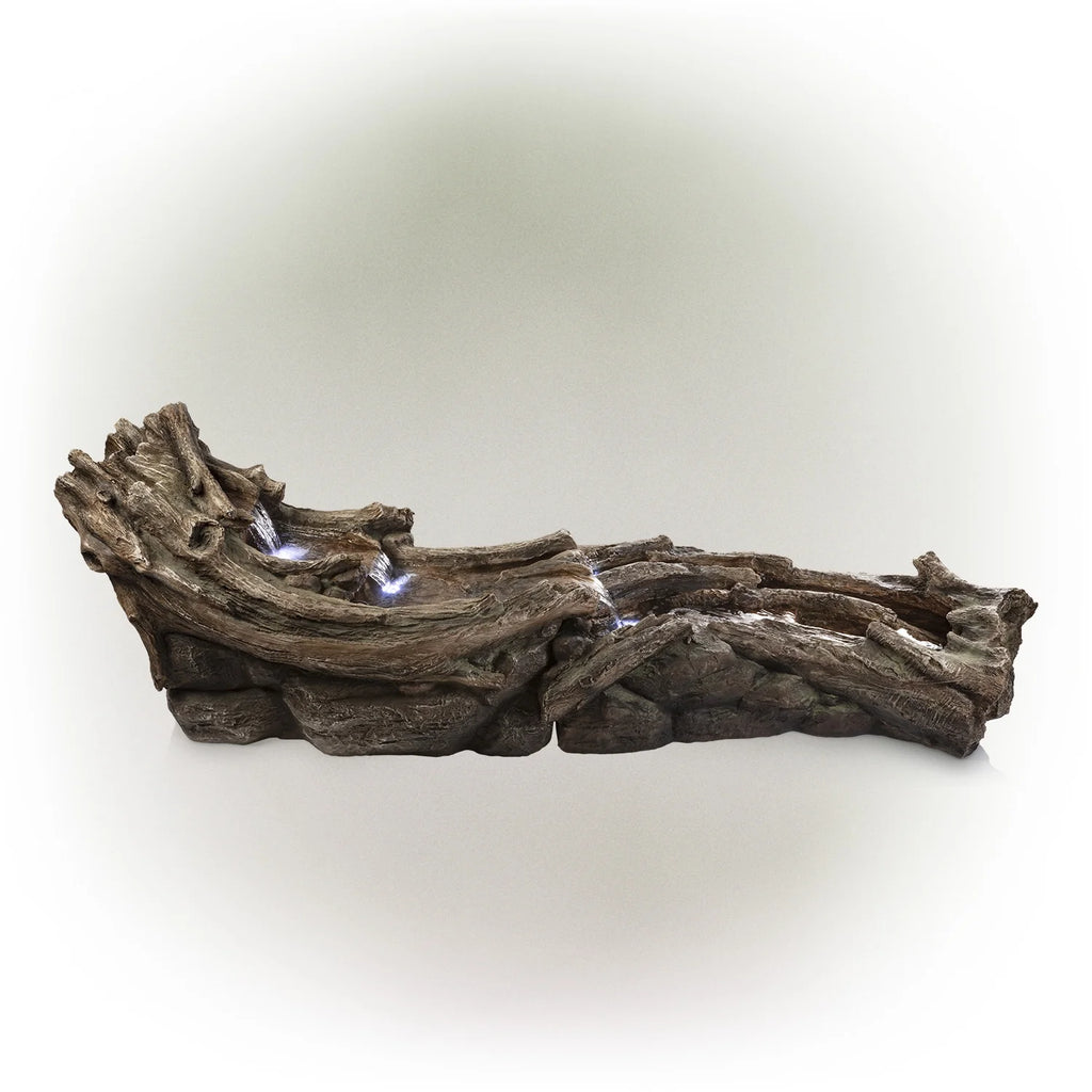 Alpine Corporation 59" x 16" x 20" Polystone Light-Up Cascading Floor Pump Fountain, Brown