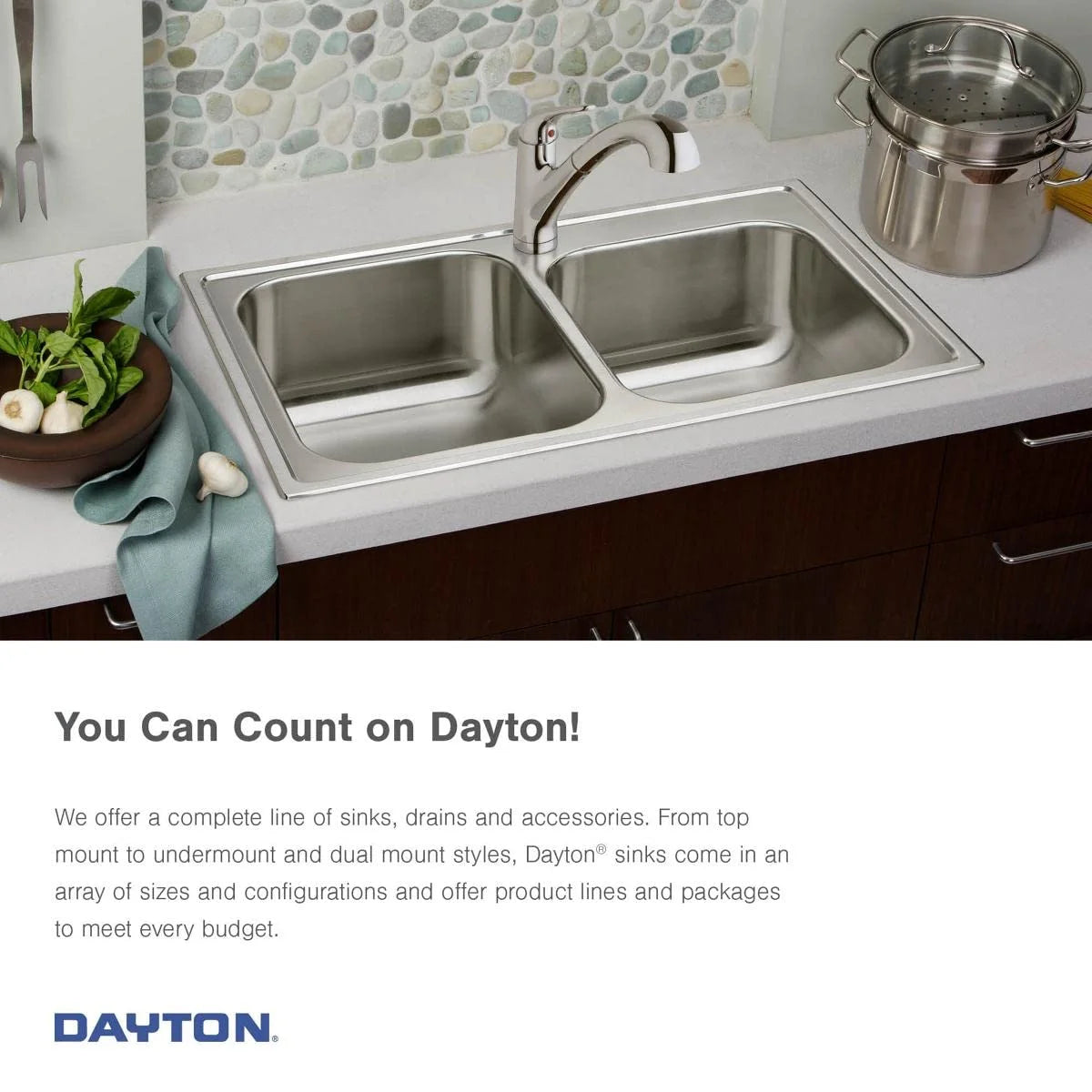 Elkay DD233224 22 Gauge Stainless Steel Double Bowl Top Mount Kitchen Sink, 33 x 22 x 7.0625