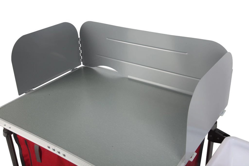 Trail Deluxe Camping Kitchen with Storage, Silver and Red, 31 Height" x 13 width" x 8.25 length"