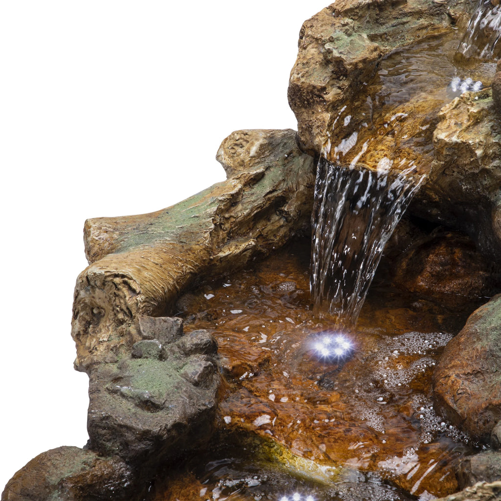 Alpine Corporation 59" x 16" x 20" Polystone Light-Up Cascading Floor Pump Fountain, Brown